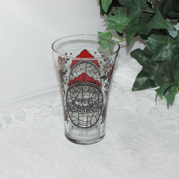 Drink COCA COLA Soda Fountain Beverage Glass Flared Retro Red Black Graphics - Picture 1 of 8